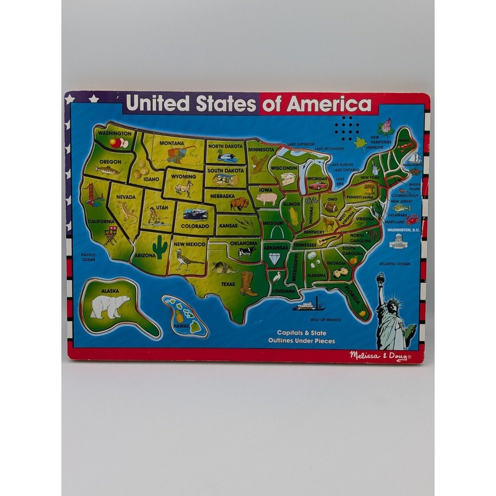 Melissa & Doug See & Hear Sound Puzzle USA Map 50 States And Capitals Ages 5+